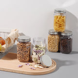 Novelinks 16 Ounce Clear Plastic Jars with Black Silver Lids - Refillable Round Clear Organizition
