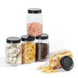 Novelinks 16 Ounce Clear Plastic Jars with Black Silver Lids - Refillable Round Clear Organizition