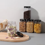 Novelinks 16 Ounce Clear Plastic Jars with Black Silver Lids - Refillable Round Clear Organizition
