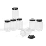 Novelinks 16 Ounce Clear Plastic Jars with Black Silver Lids - Refillable Round Clear Organizition