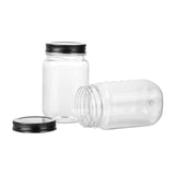 Novelinks 16 Ounce Clear Plastic Jars with Black Silver Lids - Refillable Round Clear Organizition