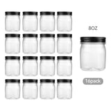 Novelinks 8oz Plastic Jars with Lids 16 Pack Kitchen Storage Containers Clear Plastic Slime Storage Jars Coffee Canister,Black